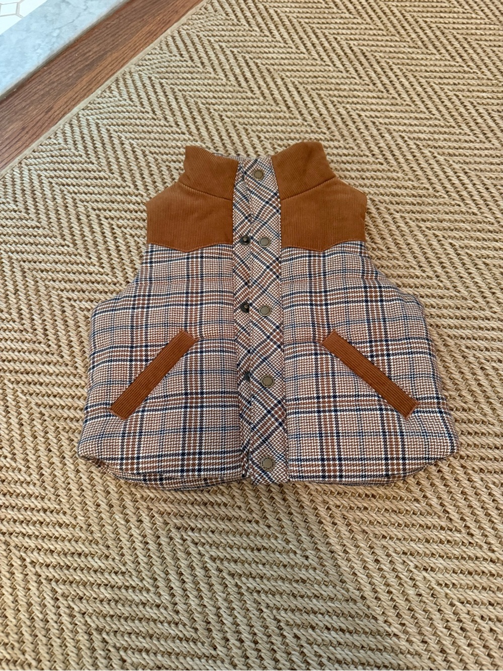 Janie and Jack Tan and Brown Plaid Puffer Vest for Kids